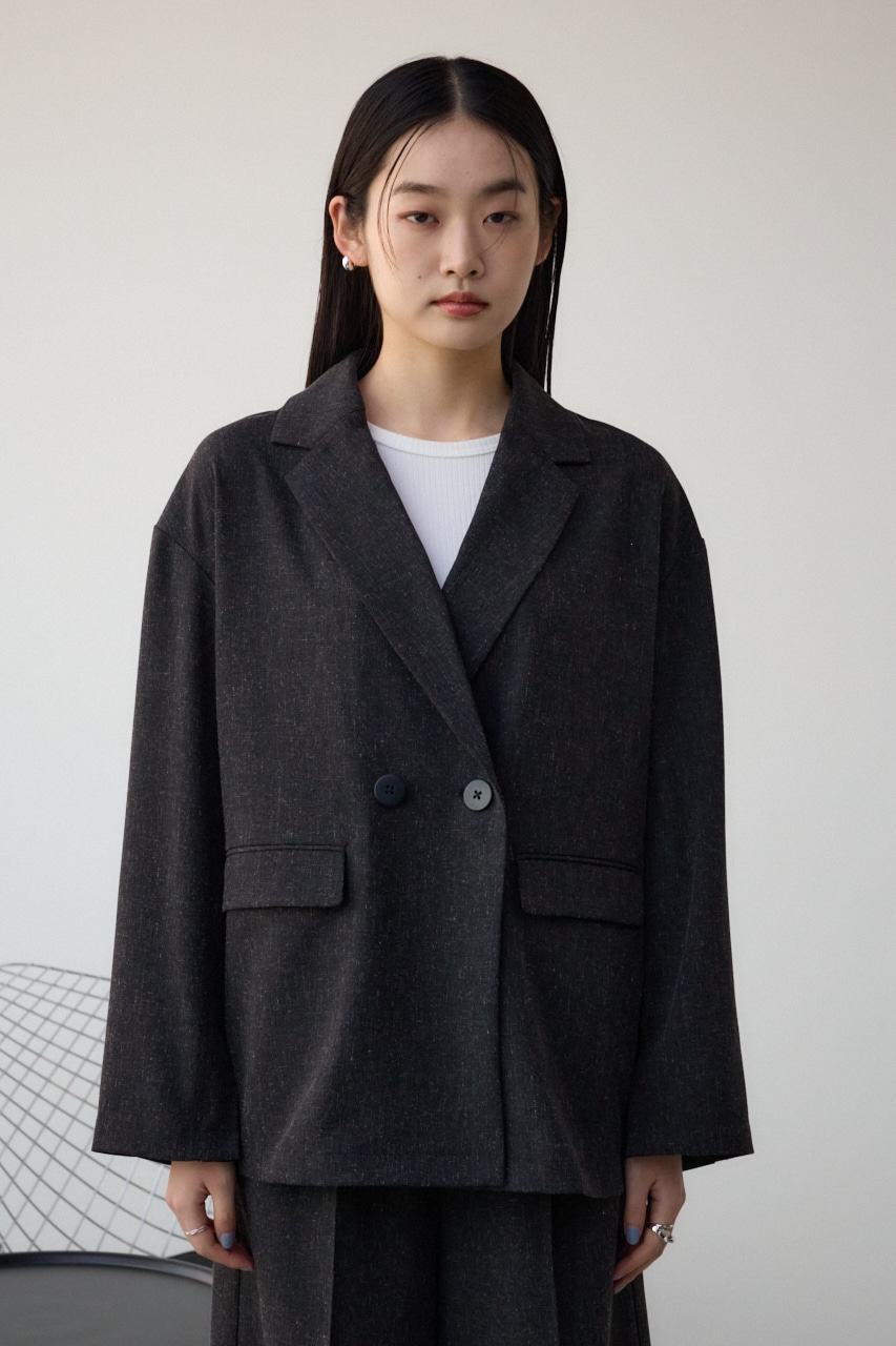 ポリエステルリネンミックスダブルジャケット L/BLK FREE