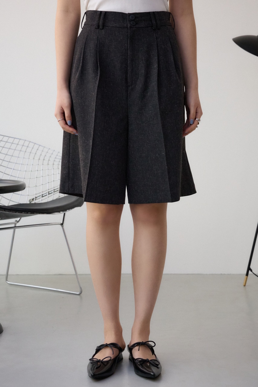 ポリエステルリネンミックスハーフパンツ L/BLK S