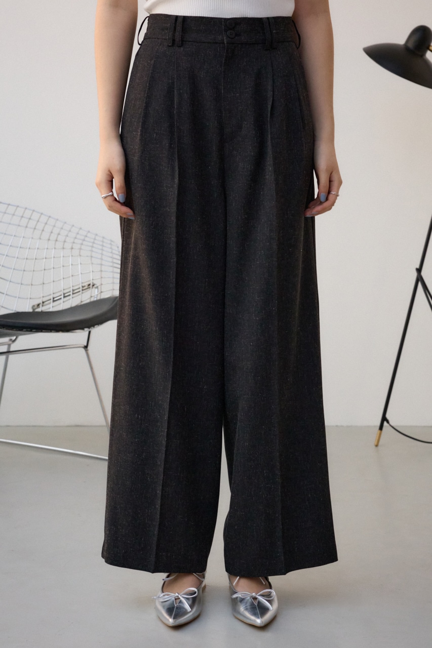 ポリエステルリネンミックスワイドパンツ L/BLK S