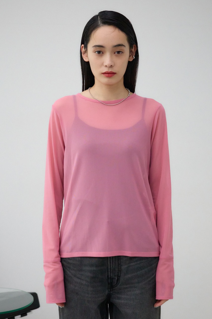 バックスリットシアーロングトップス PNK FREE