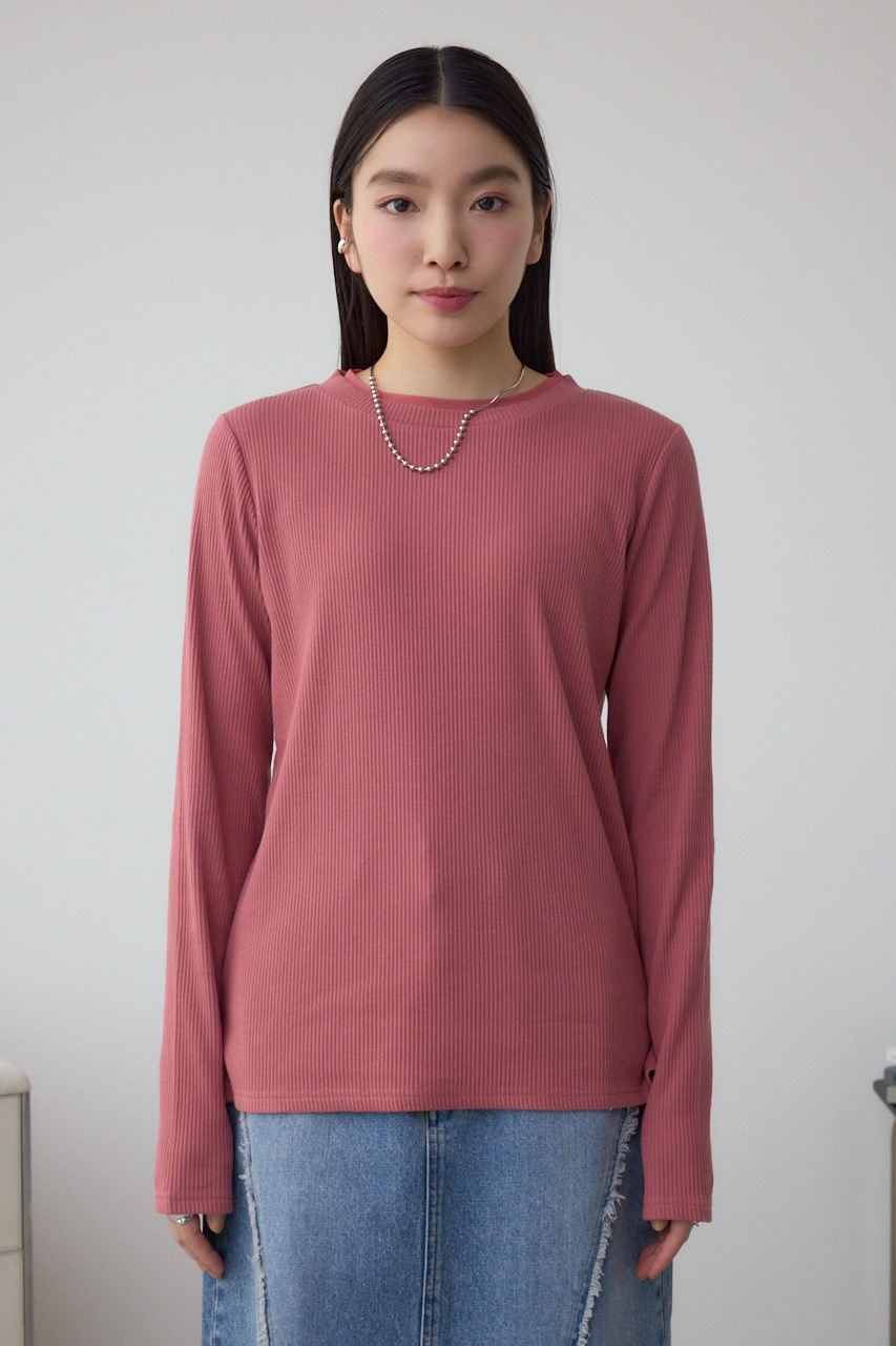 シアーネックリブトップス D/PNK FREE