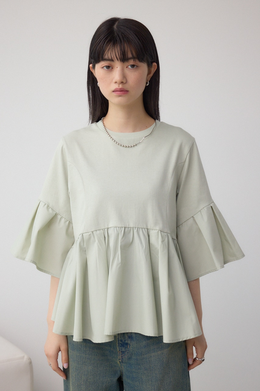 タックスリーブ半袖デザインカットトップス L/GRN FREE