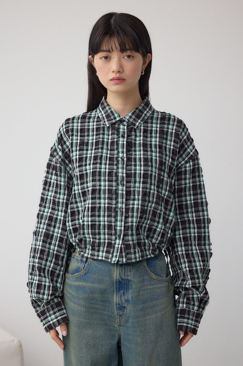 ラウンドヘムドロストシャツ 柄BLK FREE