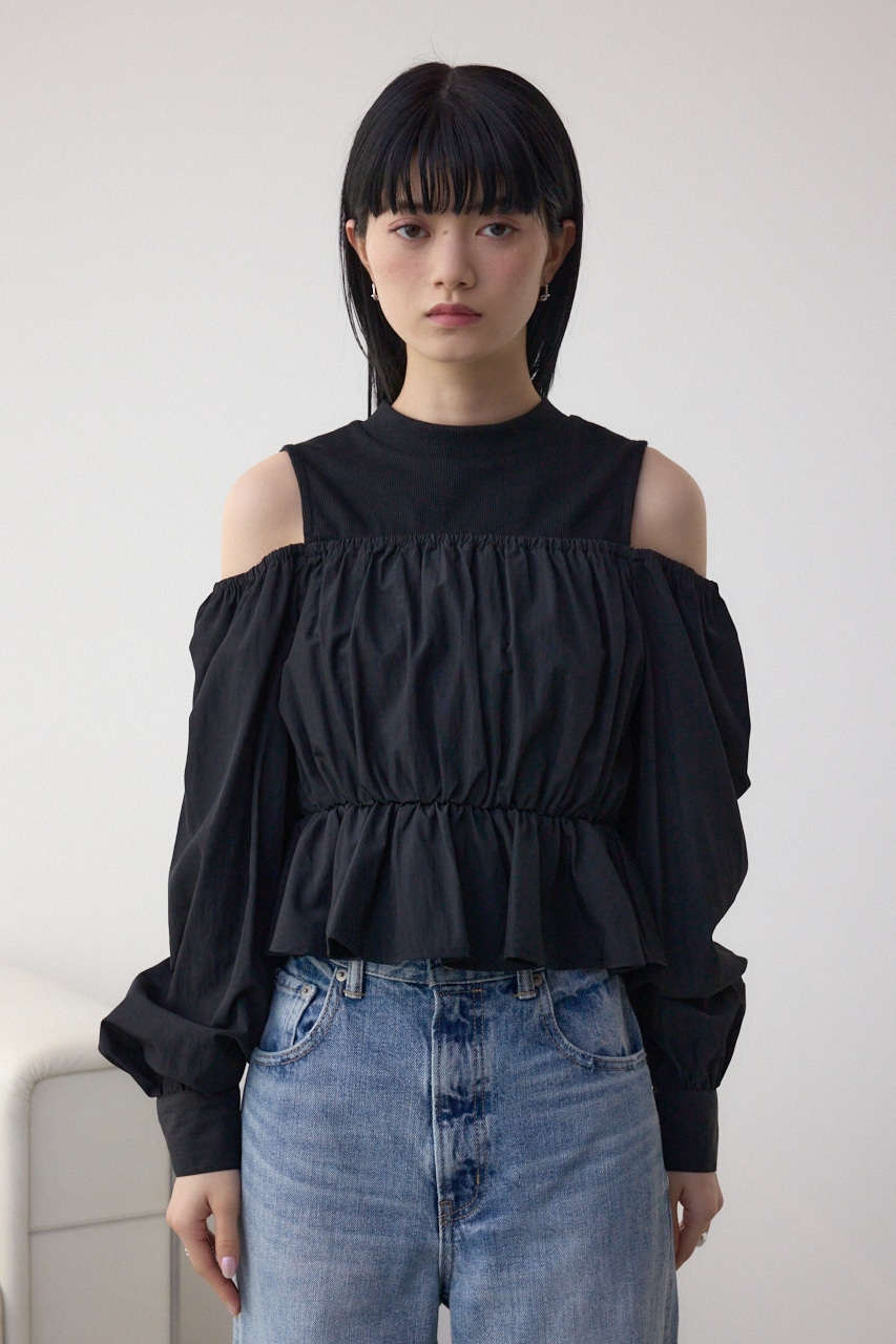 オフショルレイヤードブラウス BLK FREE