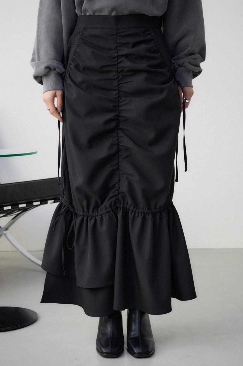 ギャザーマーメイドリボンスカート BLK S