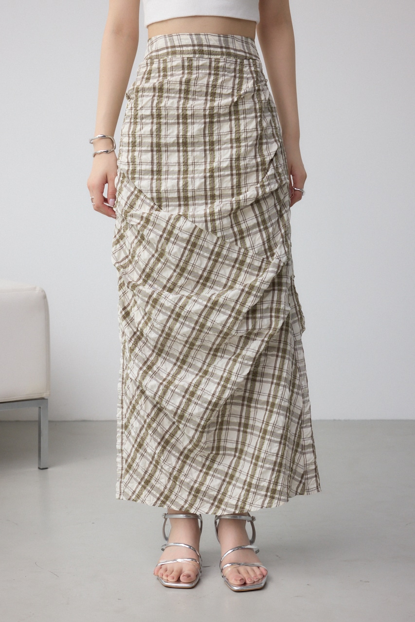 タックドレープチェックスカート 柄WHT M