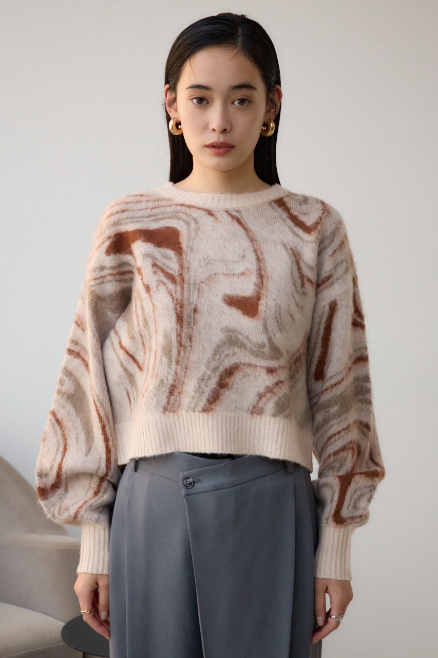 マーブルクロップドジャガードニット 柄BEG FREE