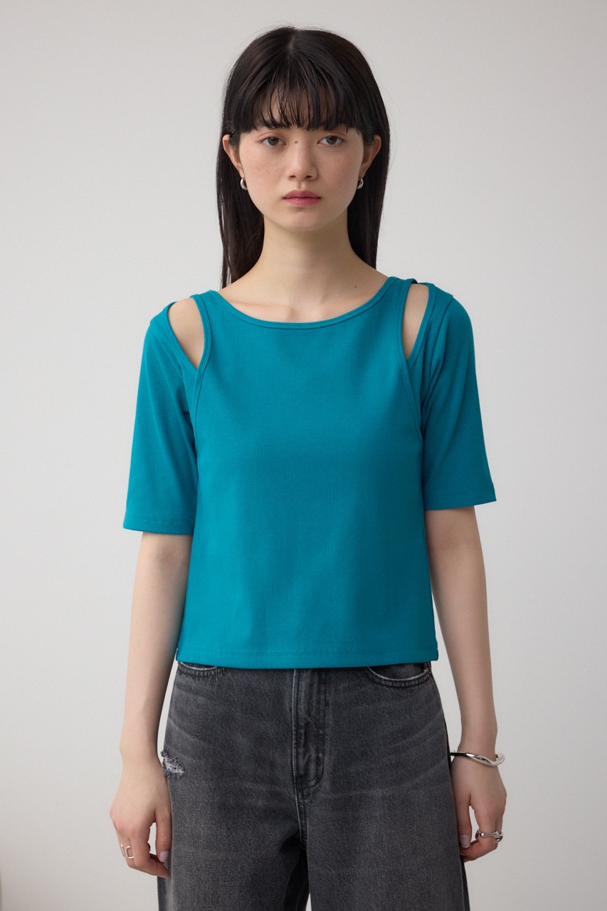 デザインネックショートTシャツ BLU FREE