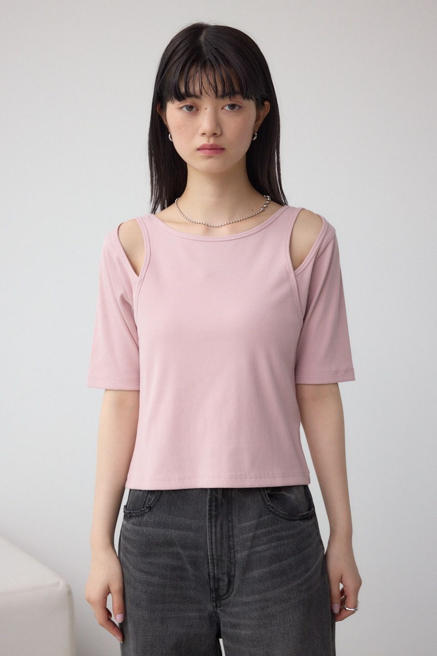 デザインネックショートTシャツ L/PNK FREE