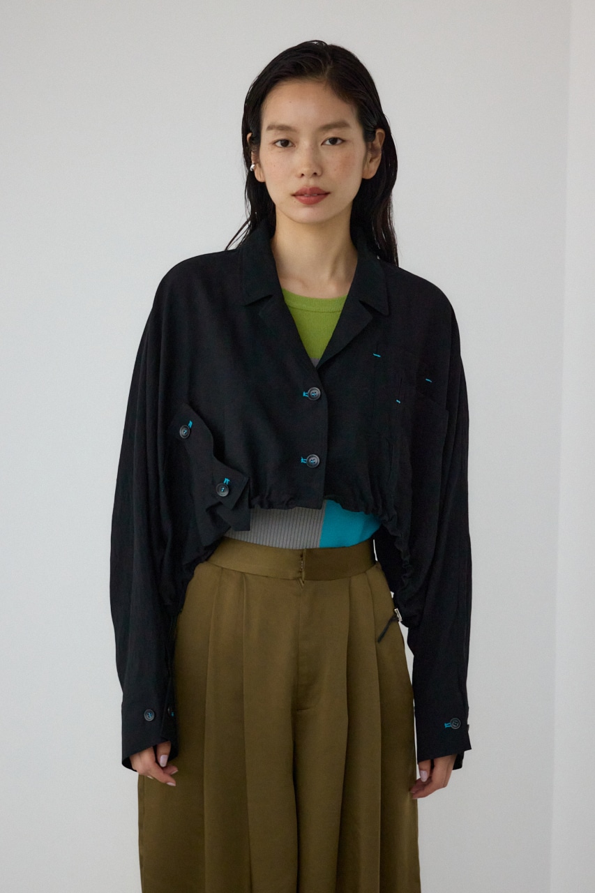 【PLUS】ショートギャザーシアーシャツ BLK FREE