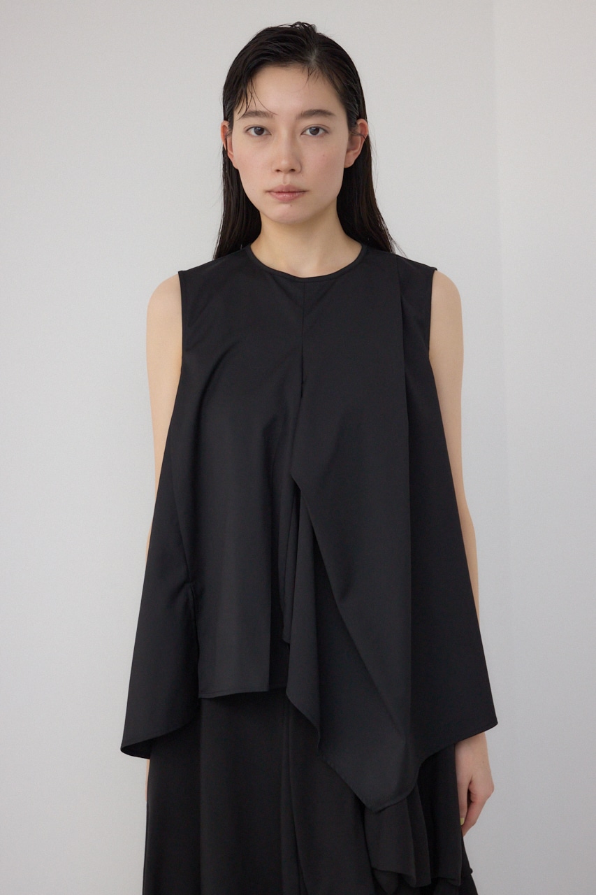 【PLUS】ランダムドレープブラウス BLK FREE