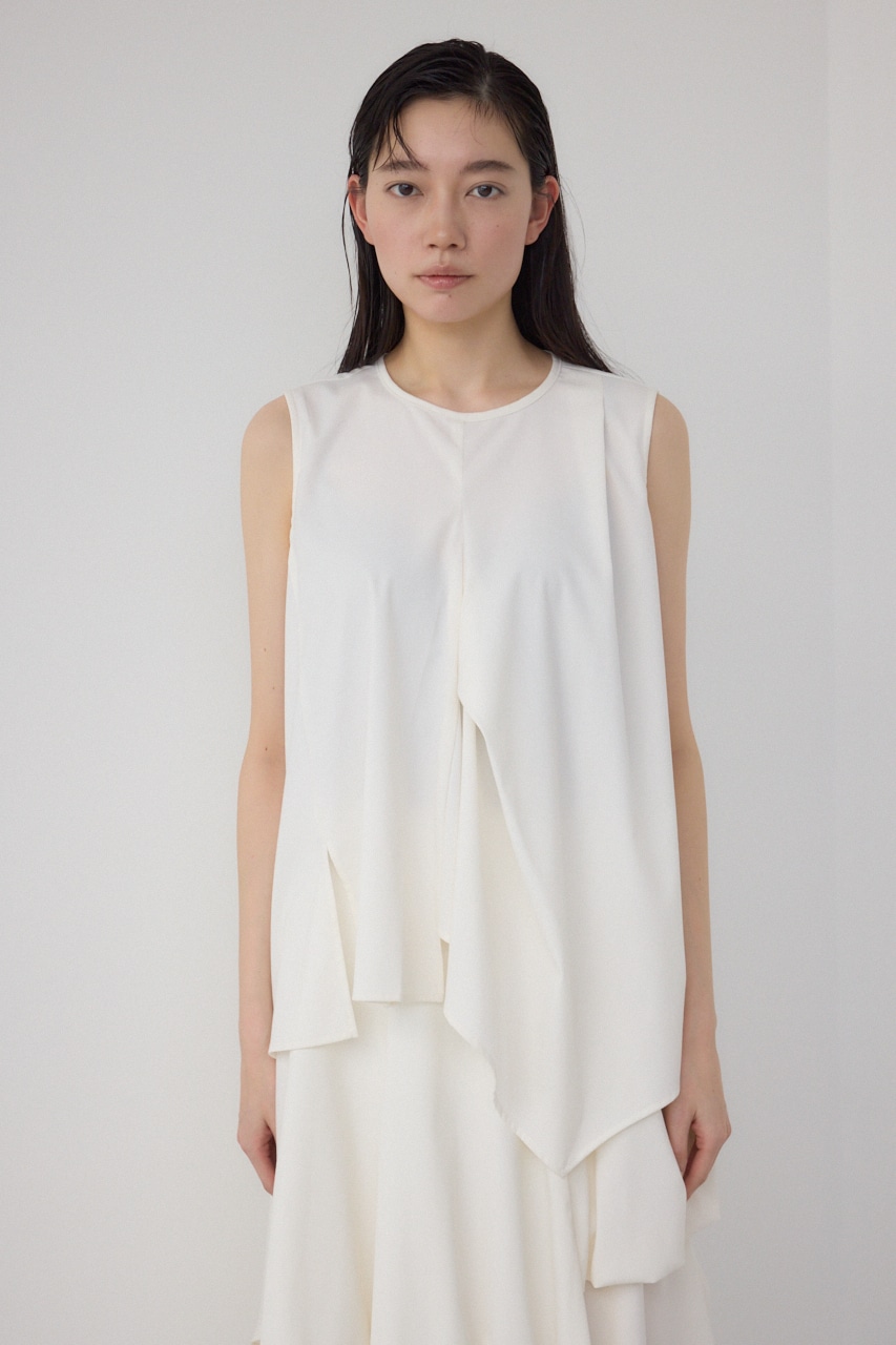 【PLUS】ランダムドレープブラウス WHT FREE