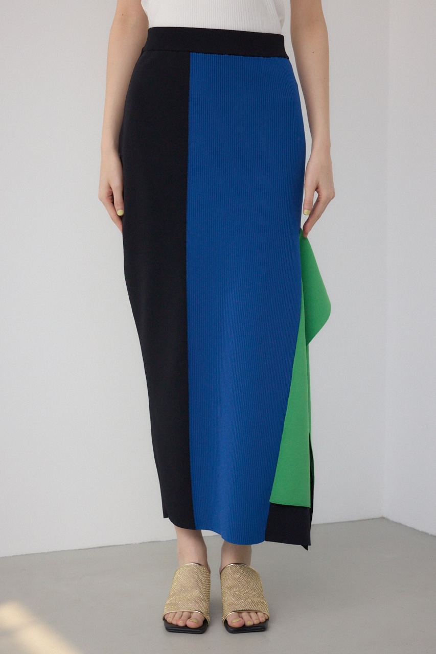 【PLUS】パネルドレープマーメイドスカート 柄BLK M