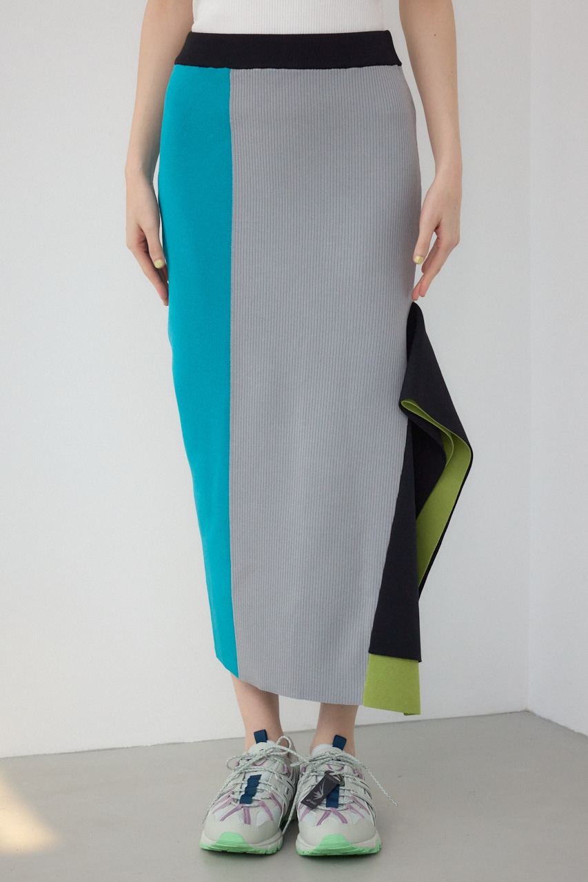 【PLUS】パネルドレープマーメイドスカート 柄GRY M