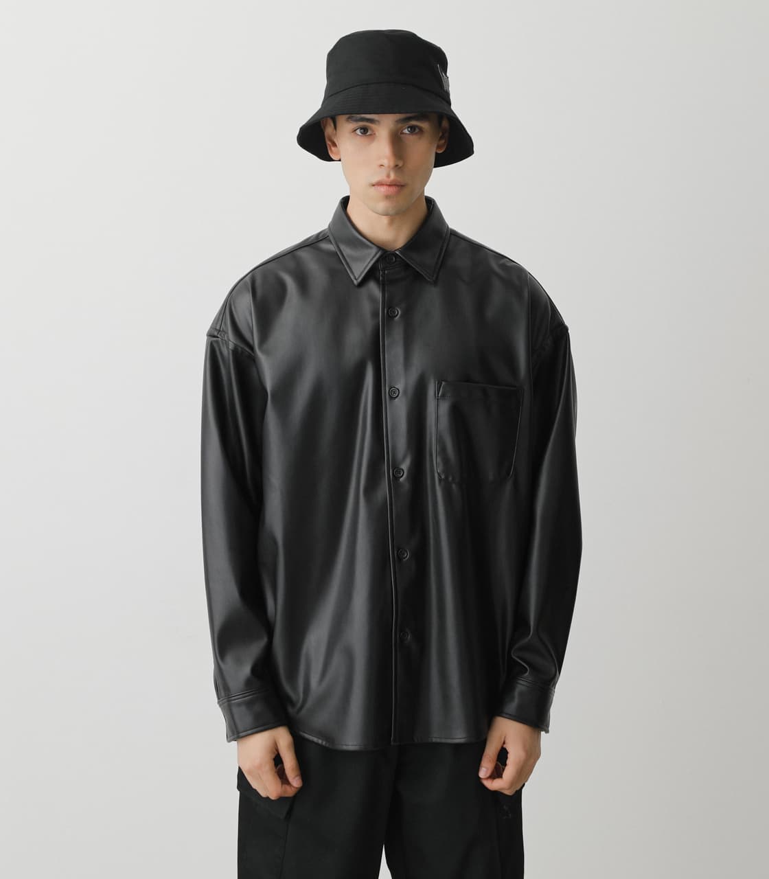 FAUX LEATHER SHIRT JACKET｜M｜BLK｜ジャ 