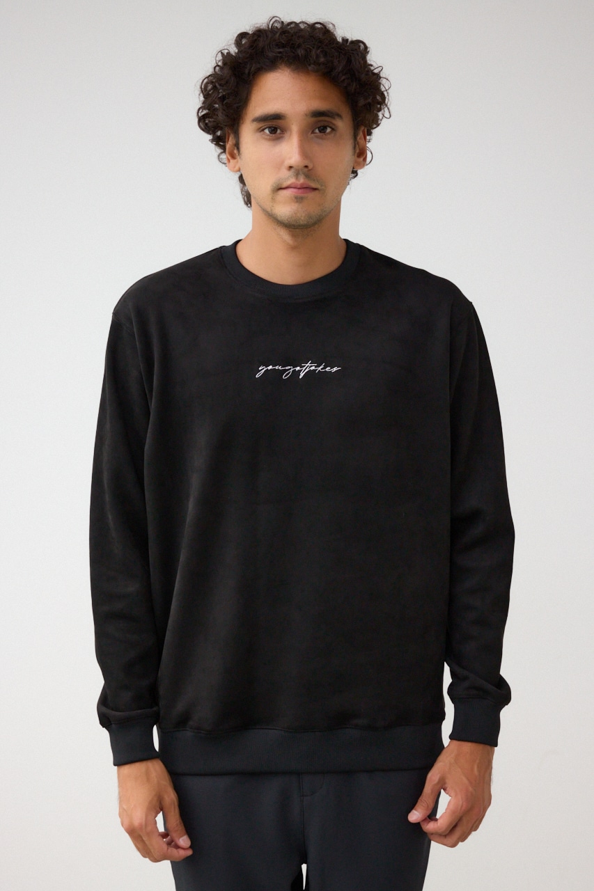 フェイクスウェード刺繍ロゴトップス BLK FREE