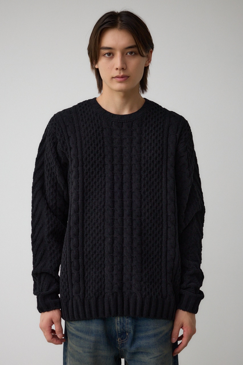 シェニールケーブルニット BLK S-M