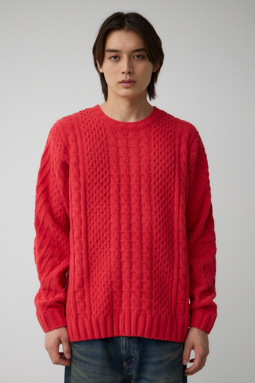 シェニールケーブルニット L/RED S-M