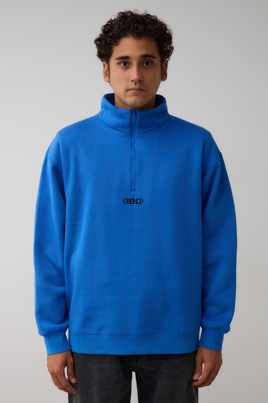 裏起毛ロゴハーフジッププルオーバー BLU FREE