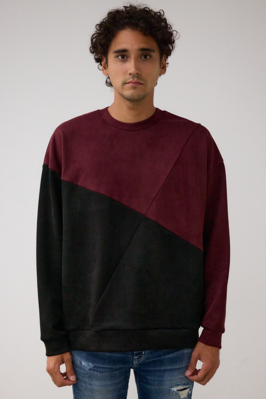 フェイクスウェードパネル切替トップス 柄BRD FREE