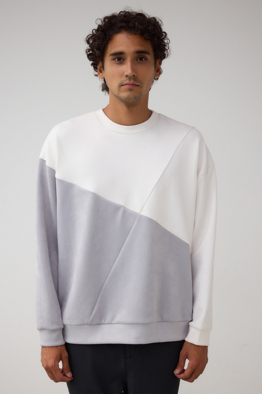 フェイクスウェードパネル切替トップス 柄WHT FREE