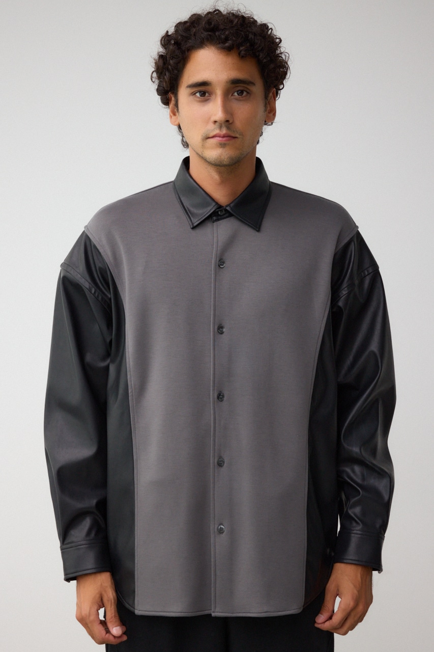 フェイクレザースウィッチングシャツ 柄GRY FREE