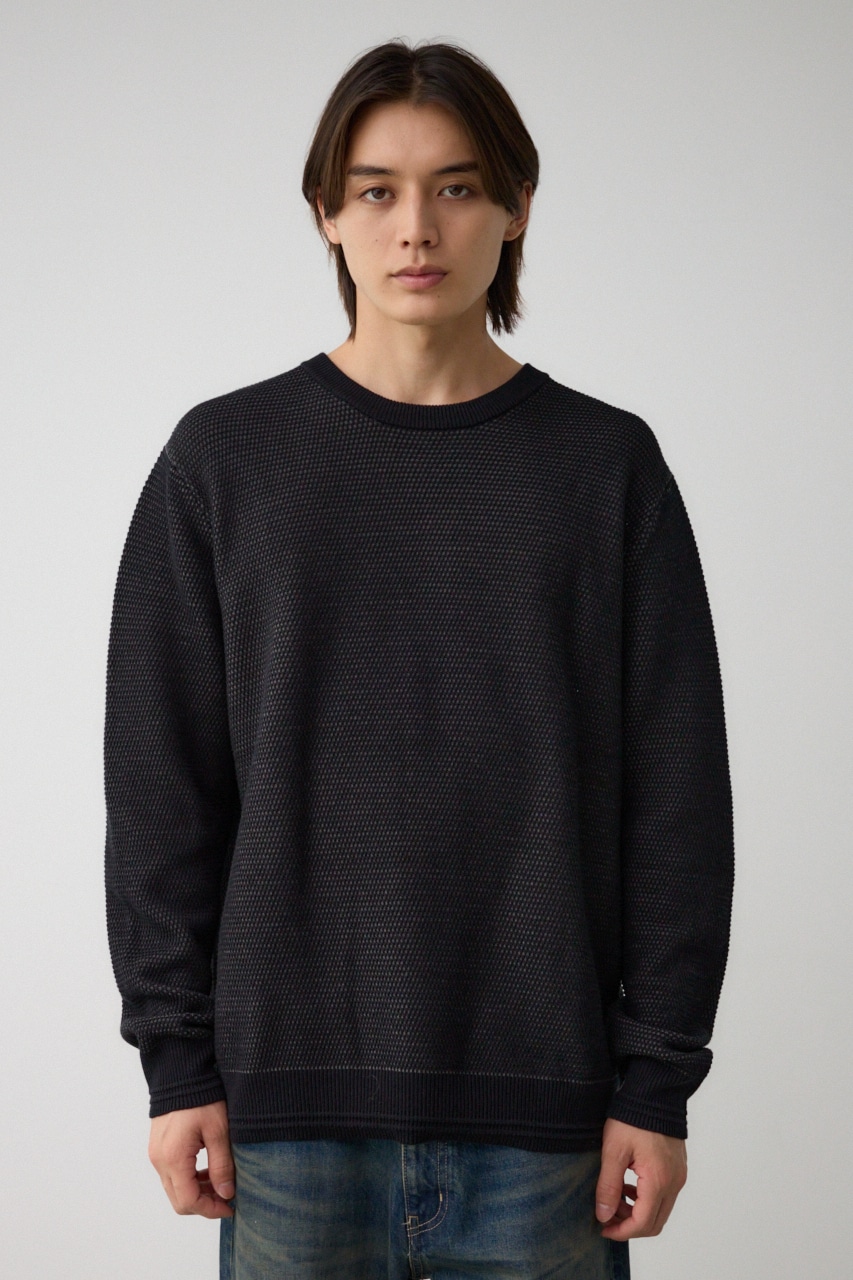 ハニカムベーシッククルーネックニット BLK M