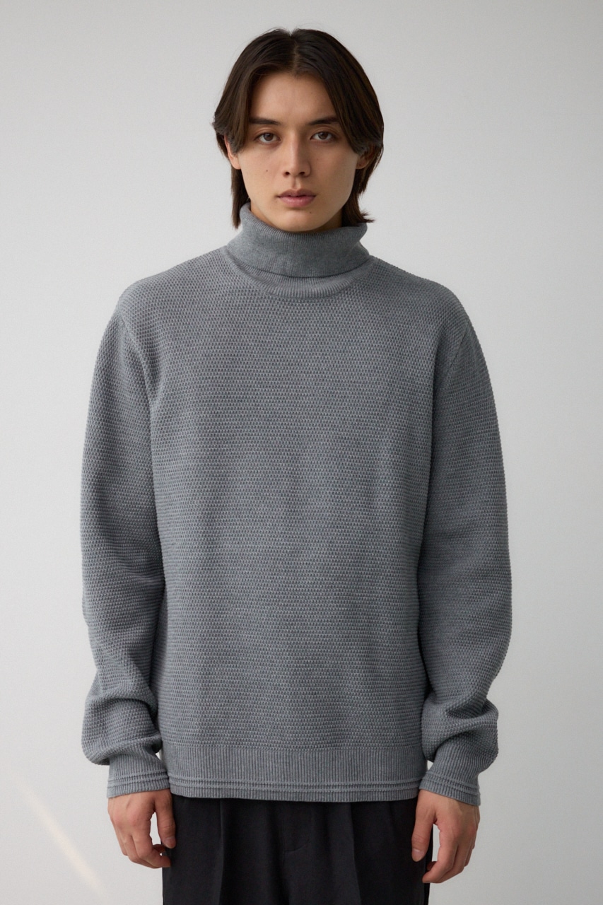 ハニカムタートルネックニット GRY M