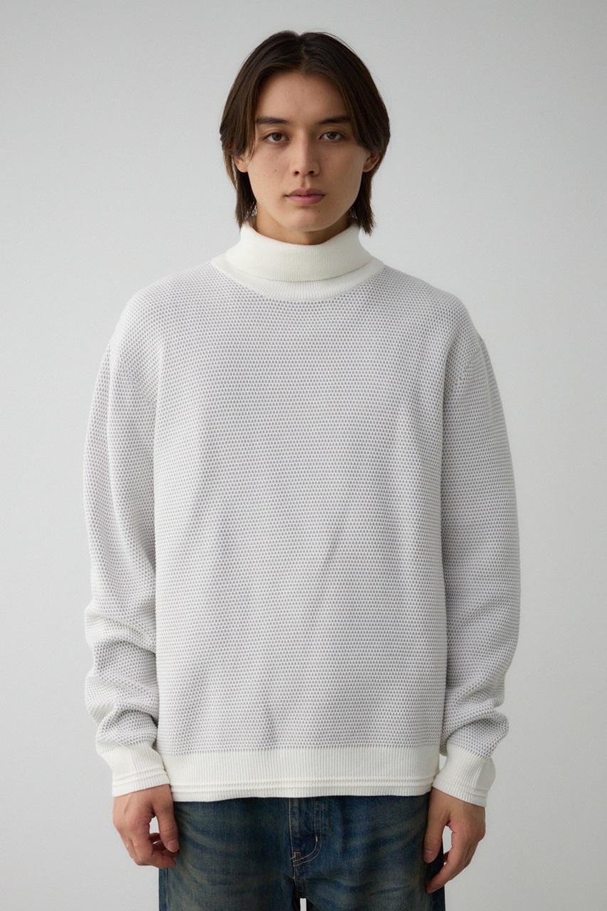 ハニカムタートルネックニット WHT L