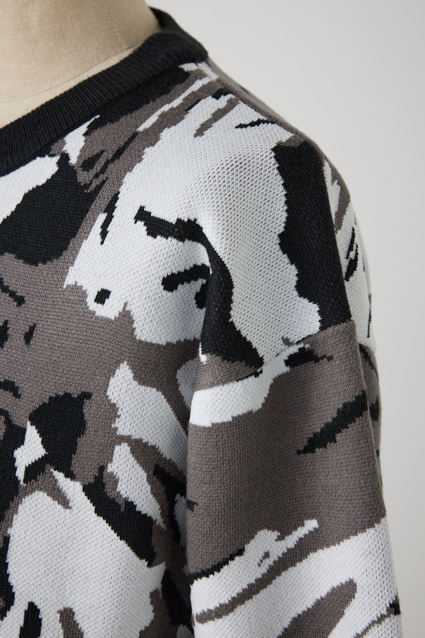 アグリゲーションジャガードニット 柄BLK L