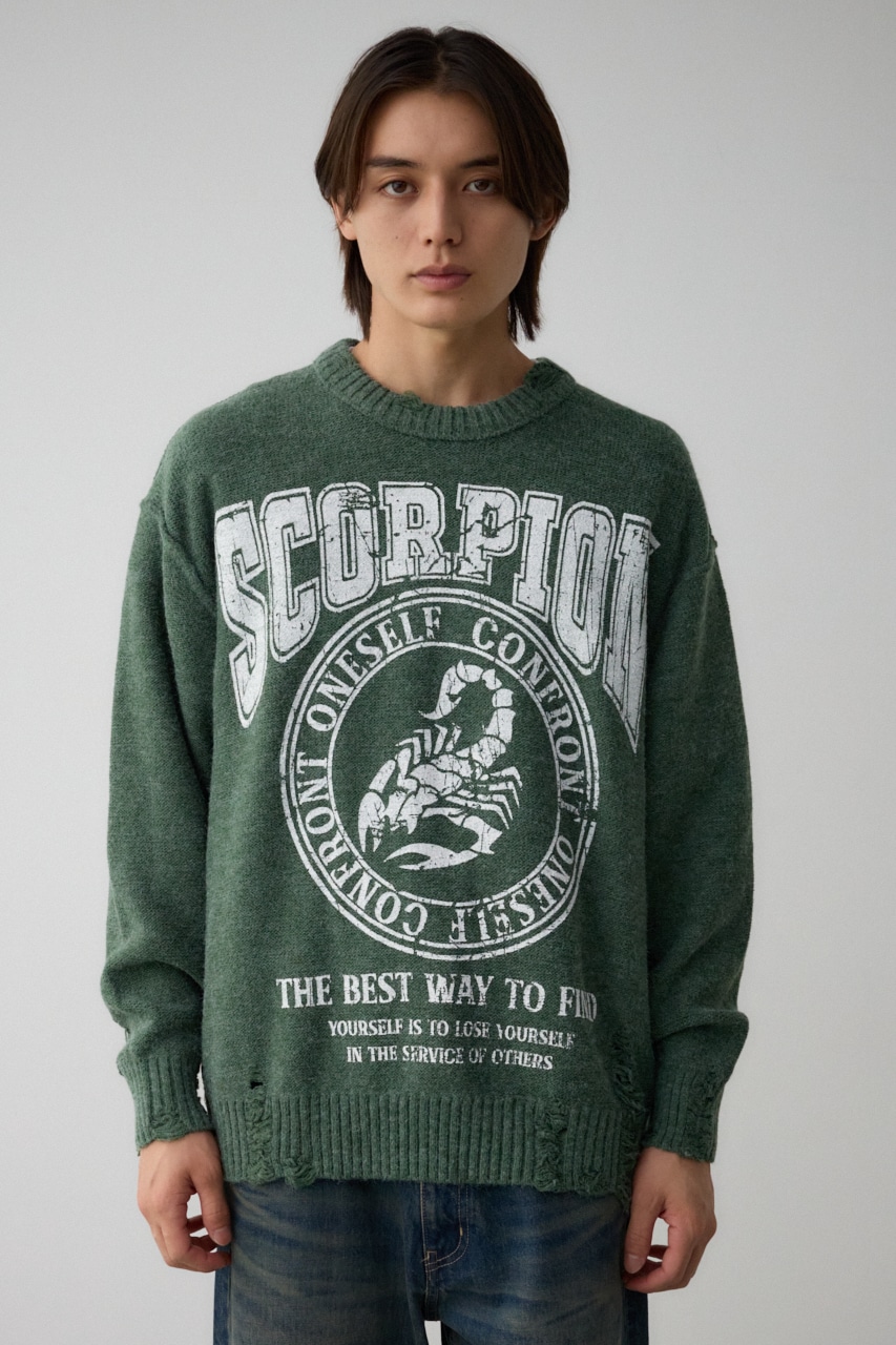 リバーシブルダメージニット GRN FREE