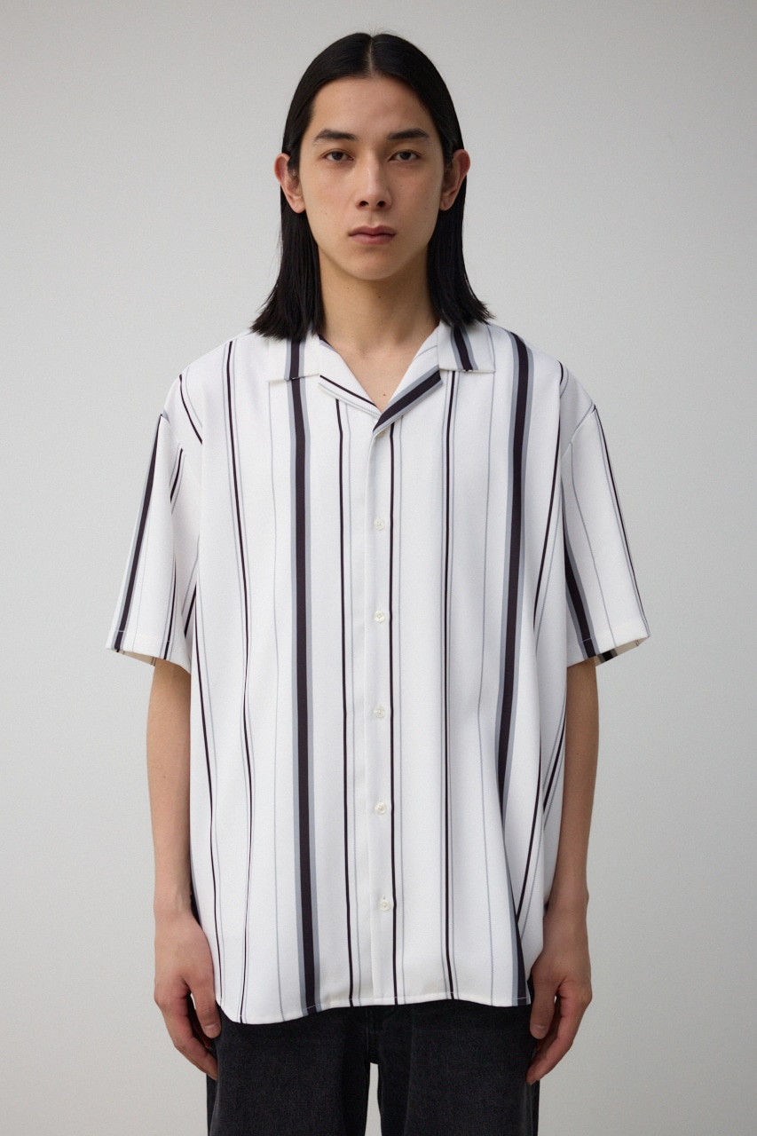 梨地マルチストライプシャツ 柄WHT M