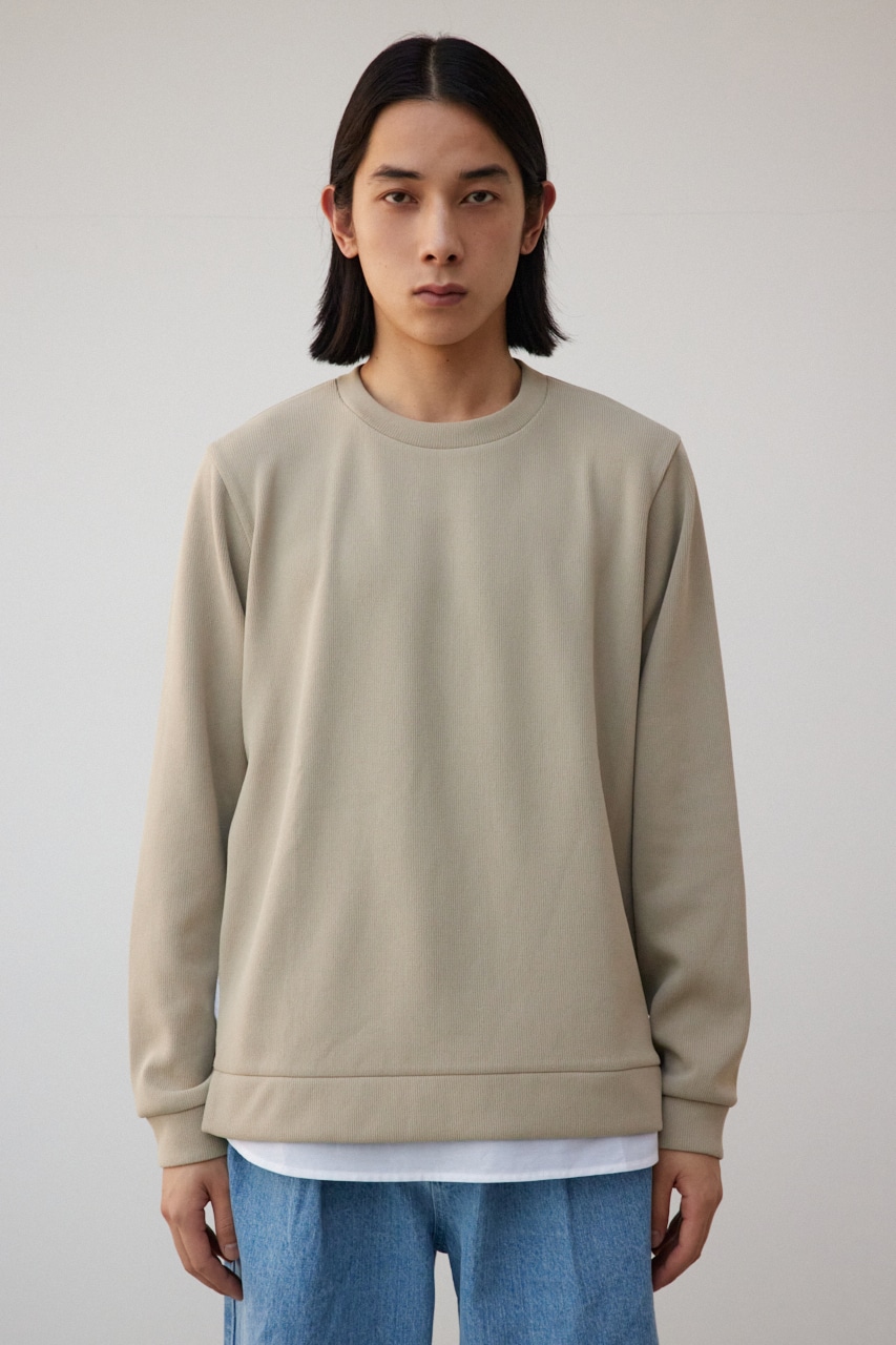 シャツレイヤードスリットニットソー BEG M