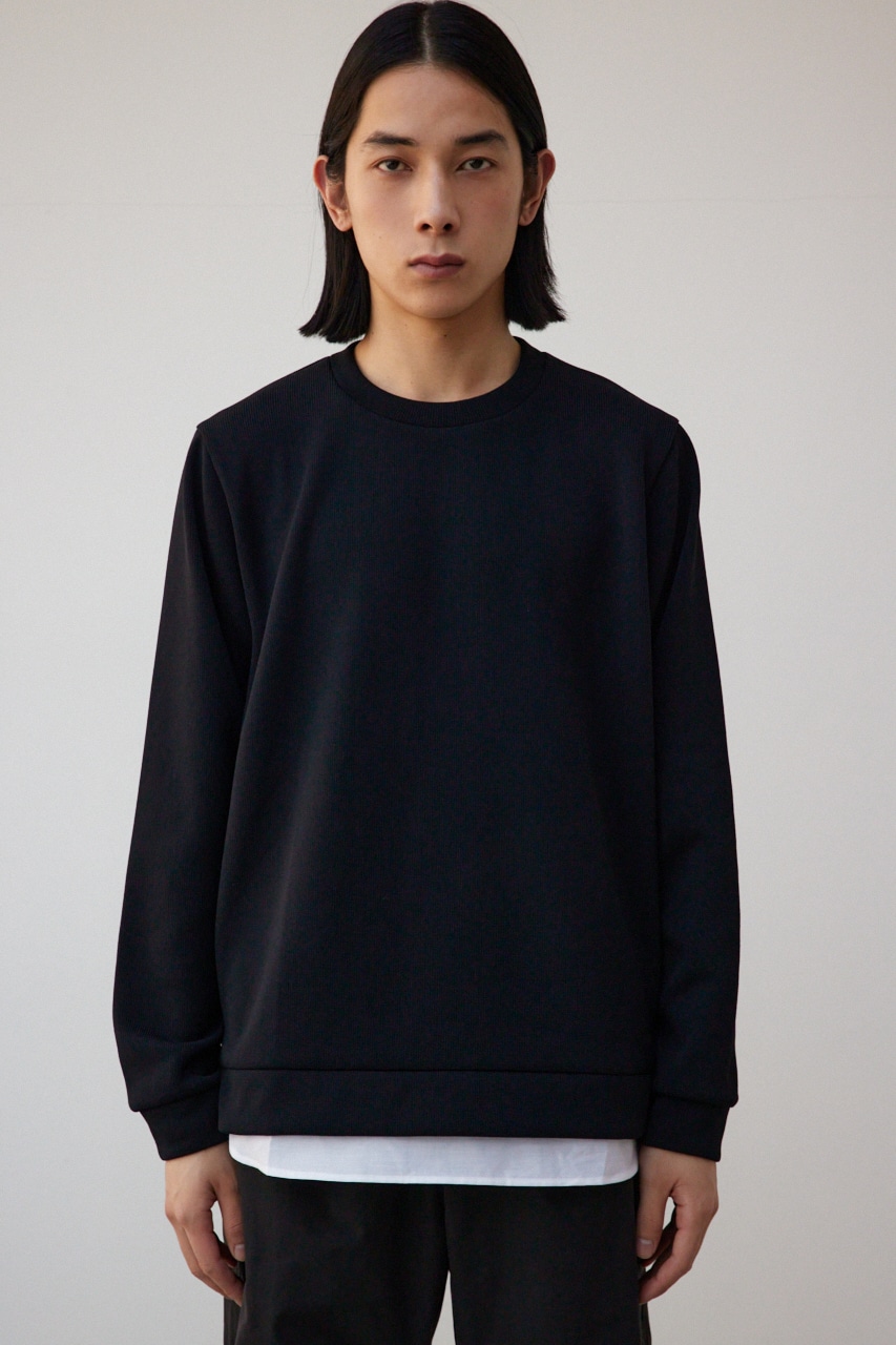 シャツレイヤードスリットニットソー BLK M