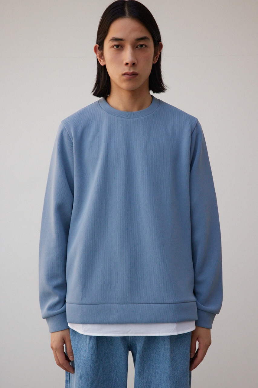 シャツレイヤードスリットニットソー BLU M