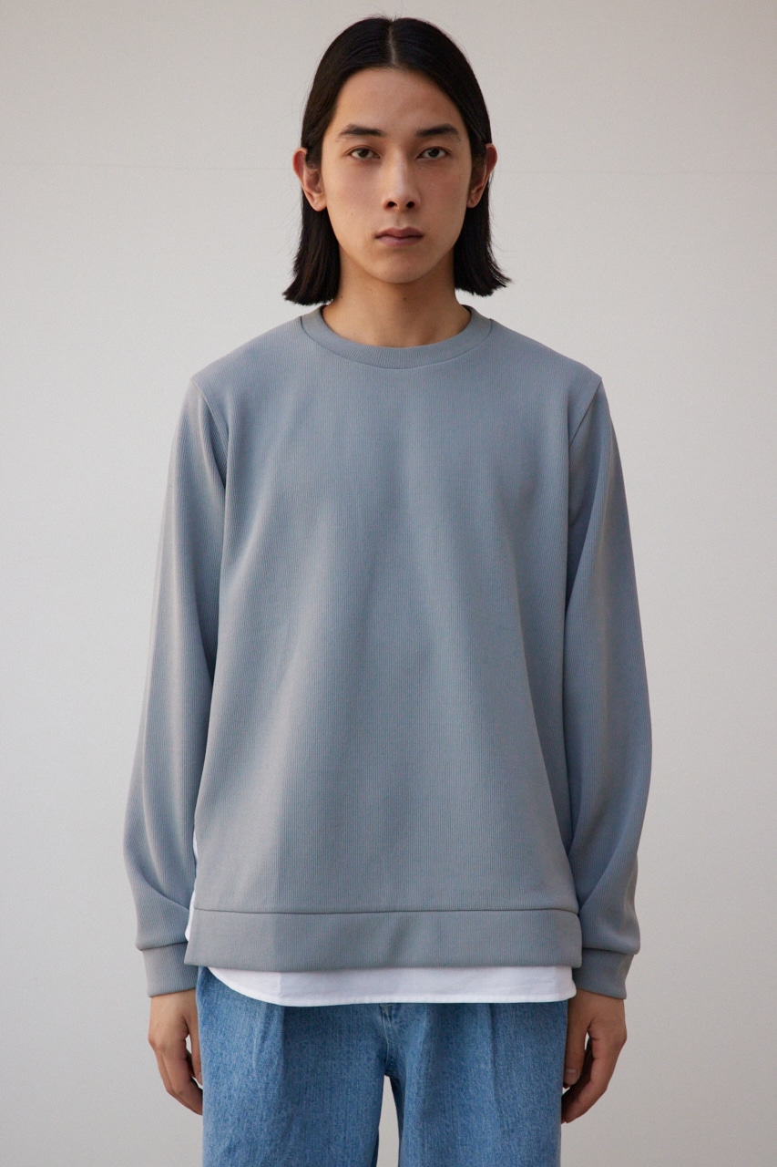 シャツレイヤードスリットニットソー GRY M