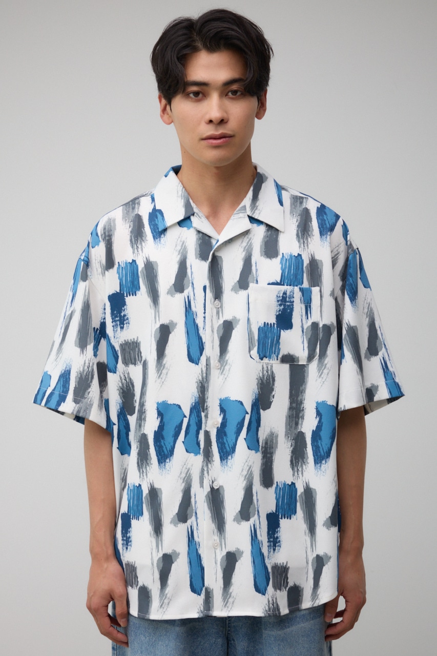 ランダムペイント開襟シャツ 柄WHT L