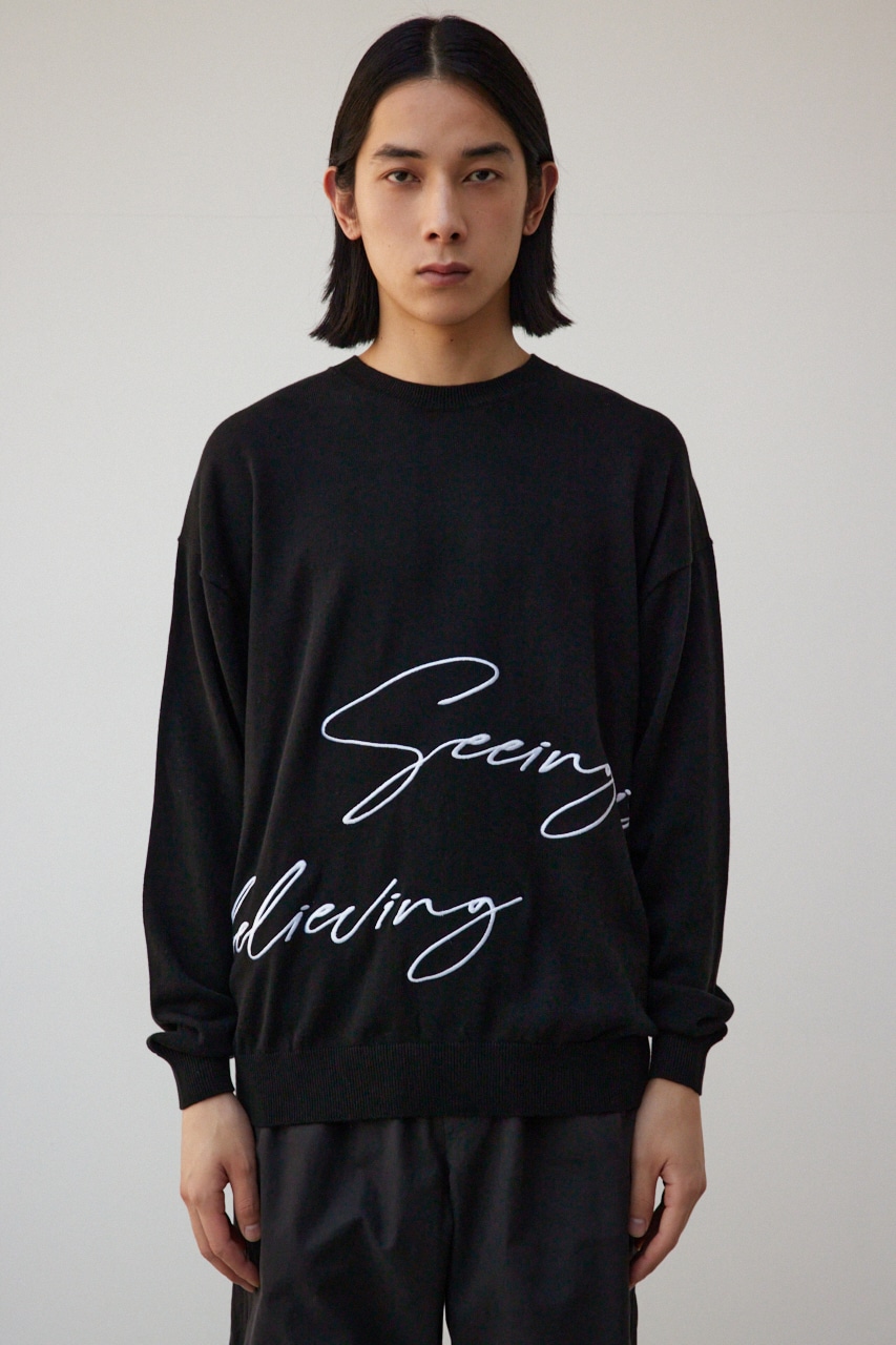 3D刺繍長袖ニットトップス BLK FREE