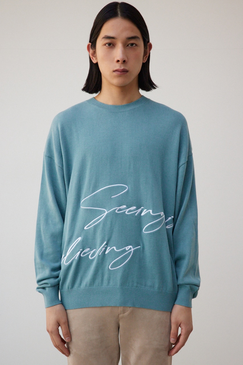 3D刺繍長袖ニットトップス L/BLU FREE