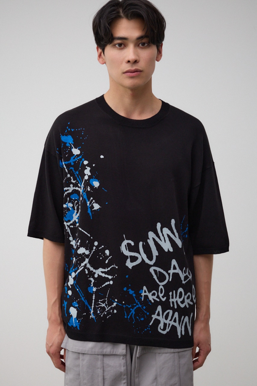 ペイントグラフィックニットトップス BLK FREE