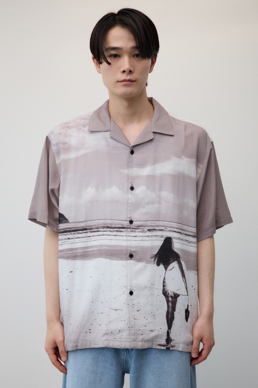 ビンテージ風サーフフォトシャツ 柄BEG FREE