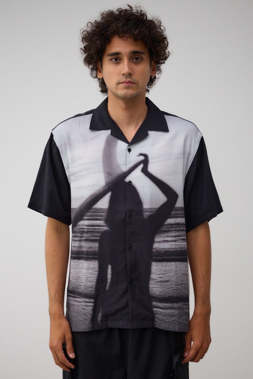 ビンテージ風サーフフォトシャツ 柄BLK FREE