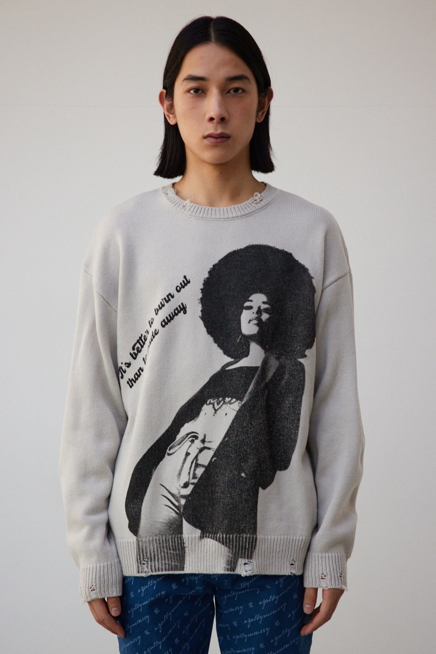 フォトプリントニットトップス GREIGE FREE