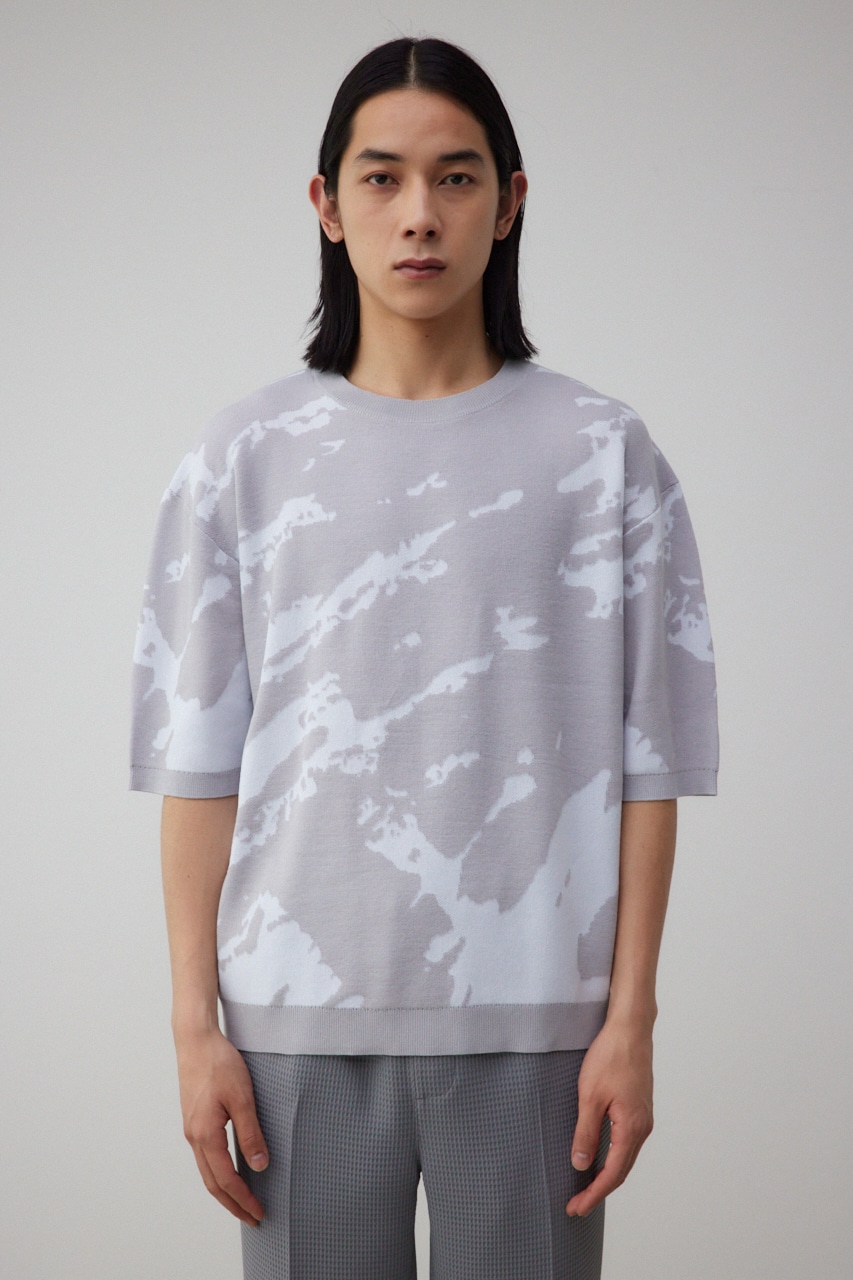 総柄半袖ニットトップス 柄GRY FREE