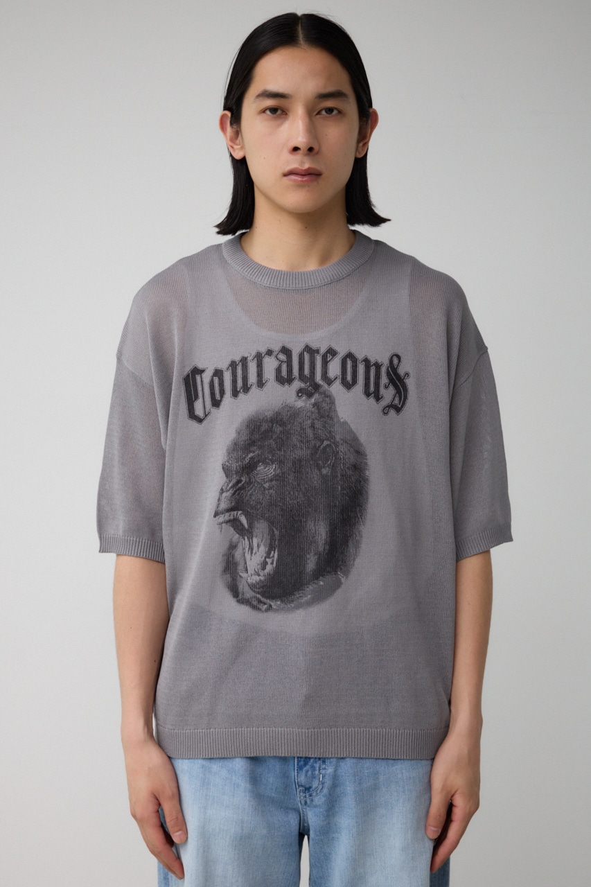 Couragcousプリント半袖ニット GRY FREE
