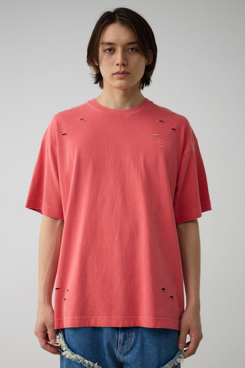 ピグメントダメージTシャツ RED FREE