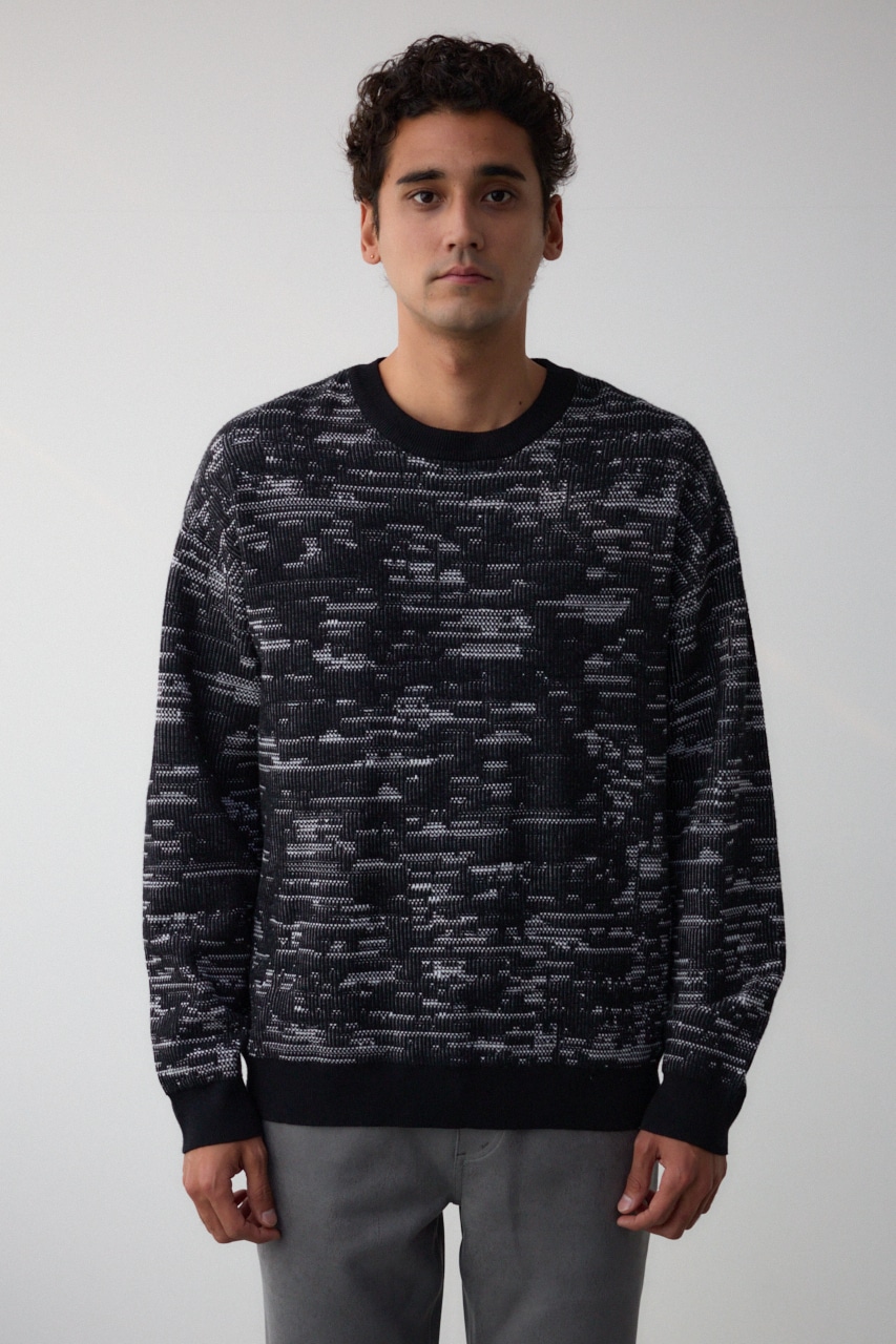 コントラストジャガードニット BLK L