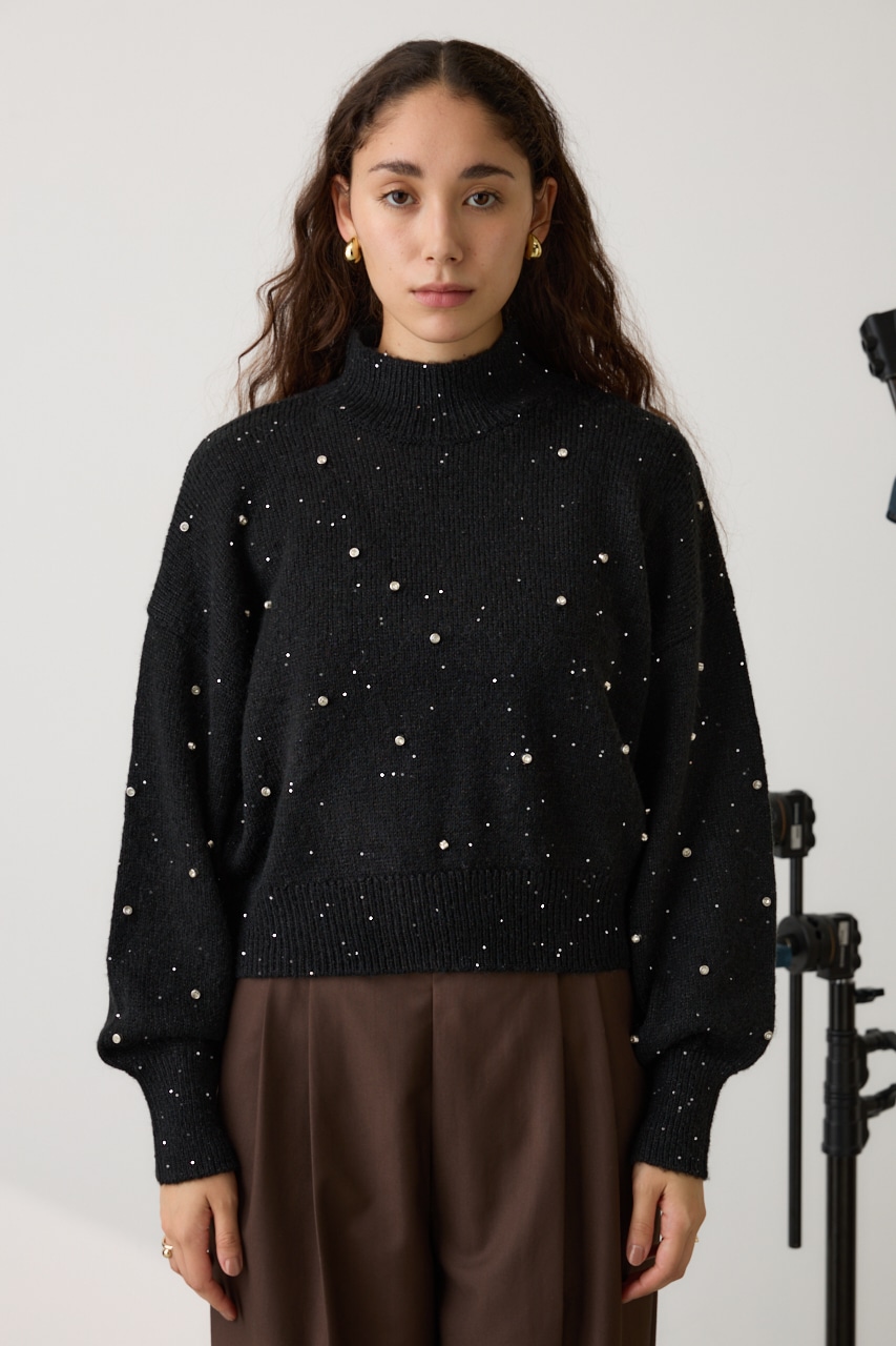 ラインストーンニット BLK FREE