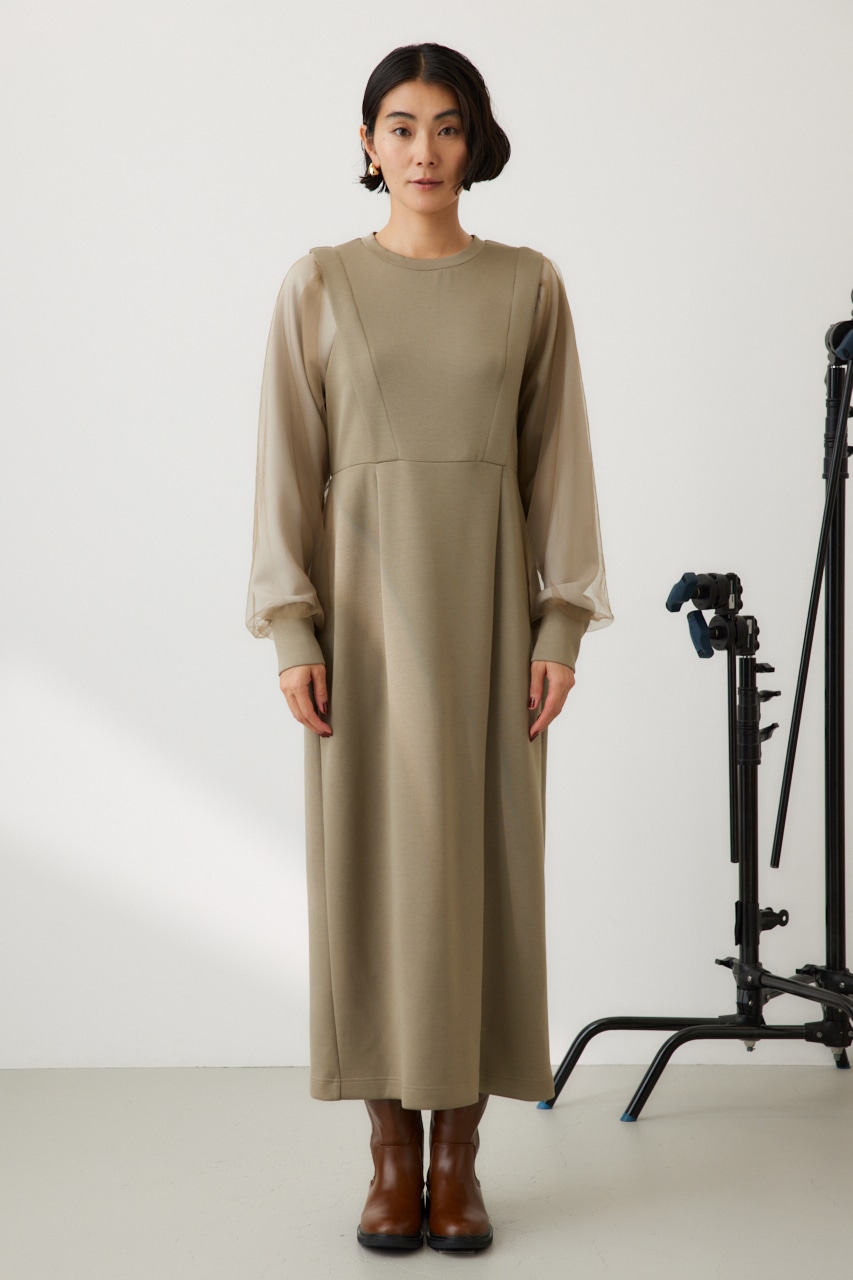 crie conforto | チュールスリーブドッキングワンピース (ワンピース