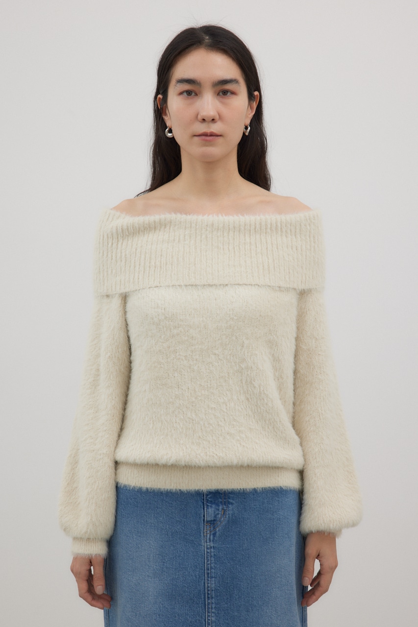 オフショルダーシャギーラメニット O/WHT FREE